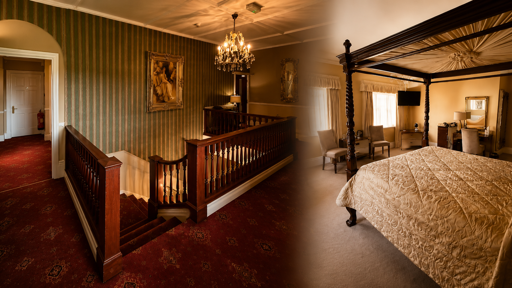 Nuthurst Grange landing and Four Poster bedroom